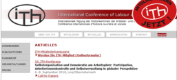 Screenshot von Website: Internationale Tagung der HistorikerInnen der Arbeiter- und anderer sozialer Bewegungen (ITH)