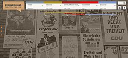 Screenshot der Startseite des Portals Erinnerungsdebatten. Zu sehen sind das Menü am oberen Rand. Im Zentrum sind Wahlplakate von 1990 abgebildet. 
