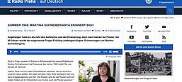 Radiofeature: Sommer 1968: Martina Schneibergová erinnert sich, Screenshot von der Website des Radio Praha