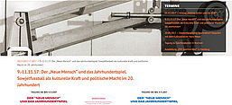 Der "Neue Mensch" und das Jahrhundertspiel: Ankündigung der Konferenz auf der Website des Zentrum deutsche Sportgeschichte, Screenshot von der Website.