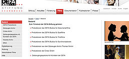Die Filmdatenbank der DEFA-Stiftung, Screenshot von der Website