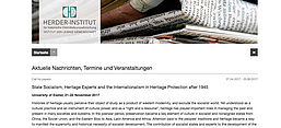 Terminankündigung auf der Seite des Herder-Instituts, Screenshot von der Website