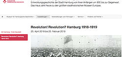 Revolution! Revolution? Hamburg 1918-1919: Ankündigung der Ausstellung im Museum für Hamburgische Geschichte, Screenshot von der Website
