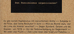 Cover: Den Pessimismus organisieren!, in: telegraph Nr. 133/134 (2018/2019), Berlin: telegraph Verlag 2018.