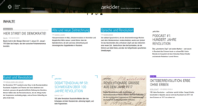 Screenshot von Startseite des Onlinedossiers auf dekoder.org: http://www.dekoder.org/de/dossier/19172017-100-jahre-revolution