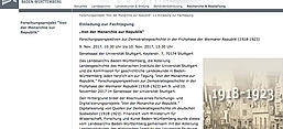 Einladung zur Konferenz: Von der Monarchie zur Republik, Screenshot von der Website