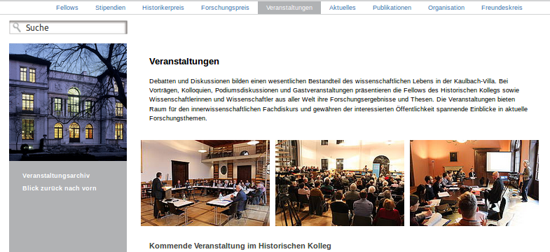 Screenshot der Webite des Historischen Kollegs