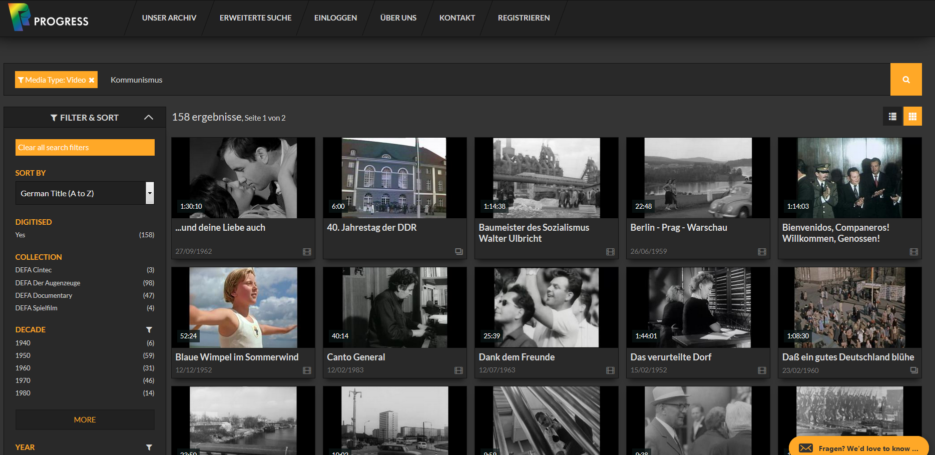 Screenshot der PROGRESS Webseite