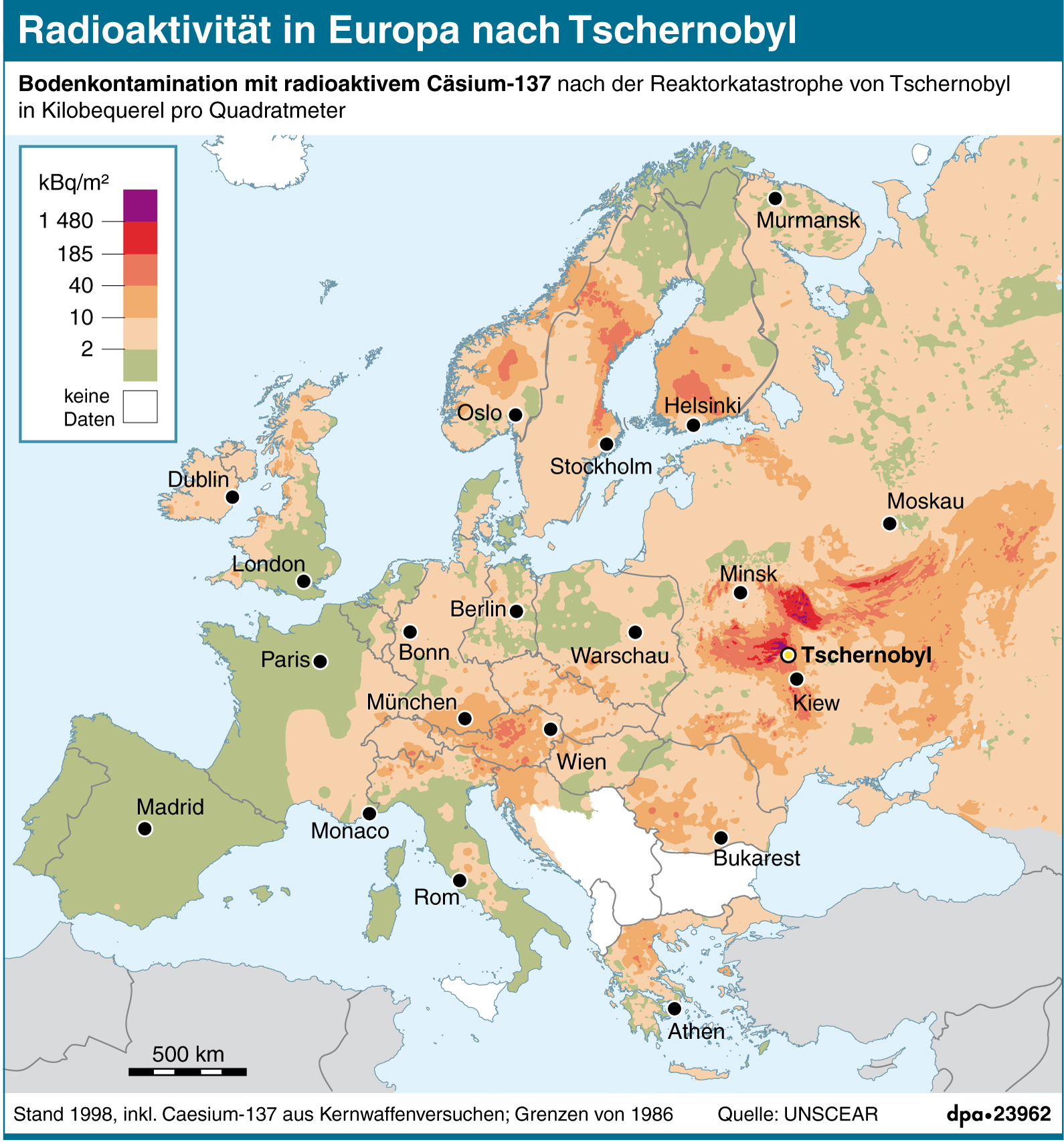 Infographik Radioaktivität in Europa nach Tschernobyl, picture-alliance/ dpa-infografik