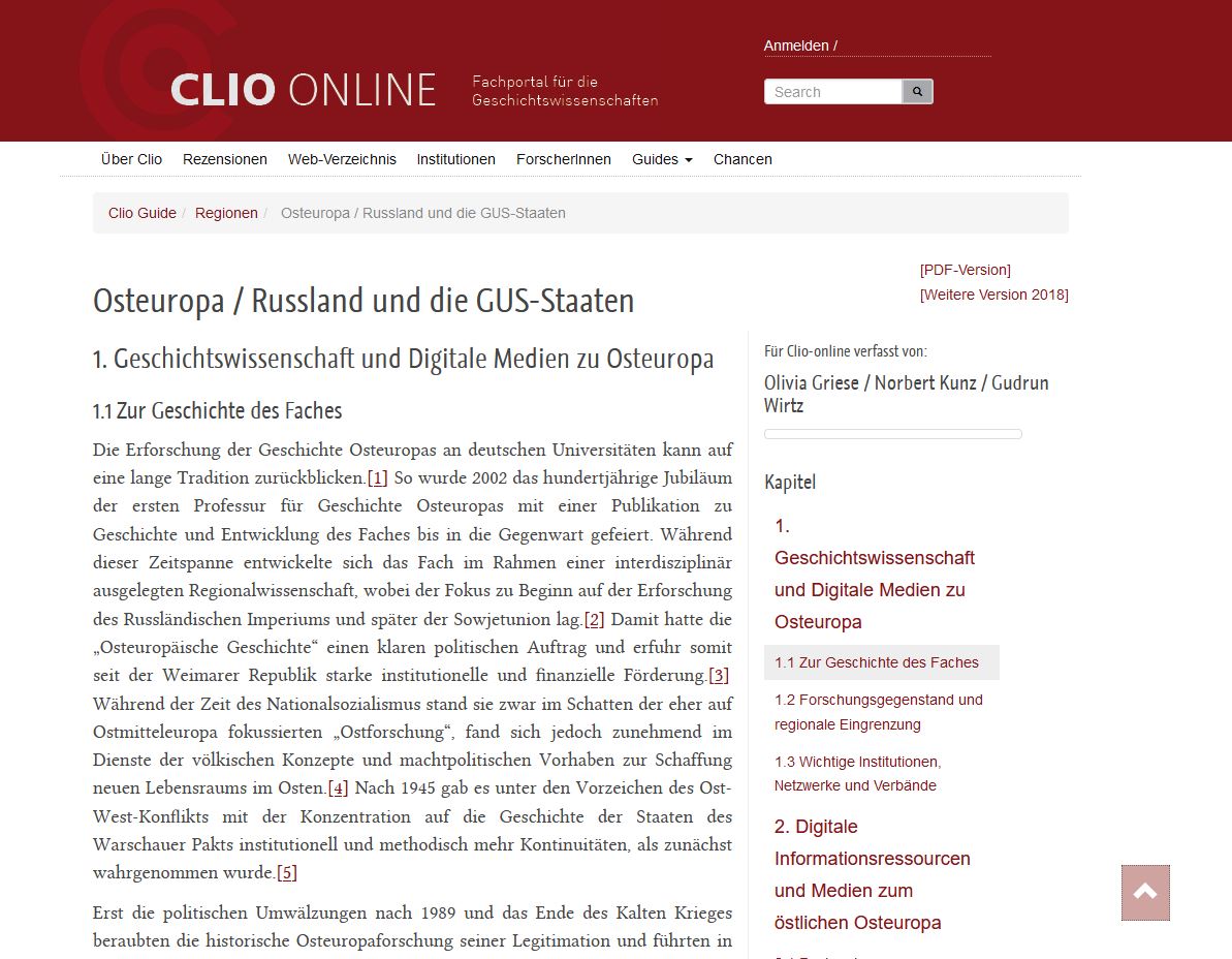 Screenshot digitales Handbuch auf CLIO online