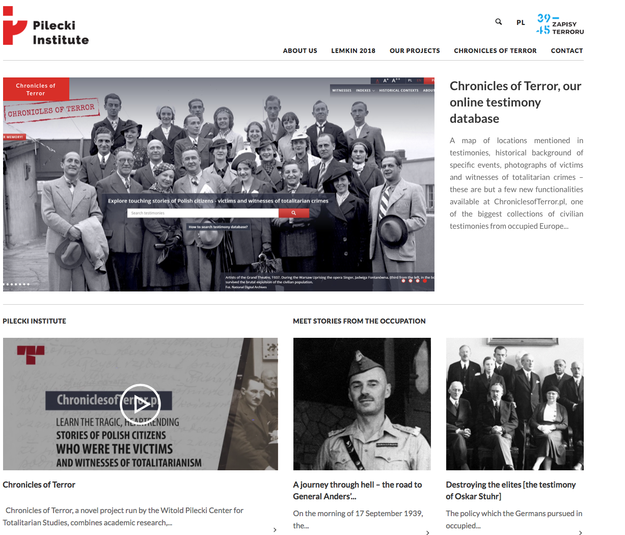 Screenshot der Website des Instituts auf instytutpileckiego.pl