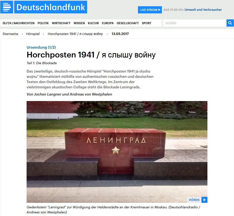 Screenshot Deutschlandfunk-Feature "Horchposten 1941 / я слышу войну"