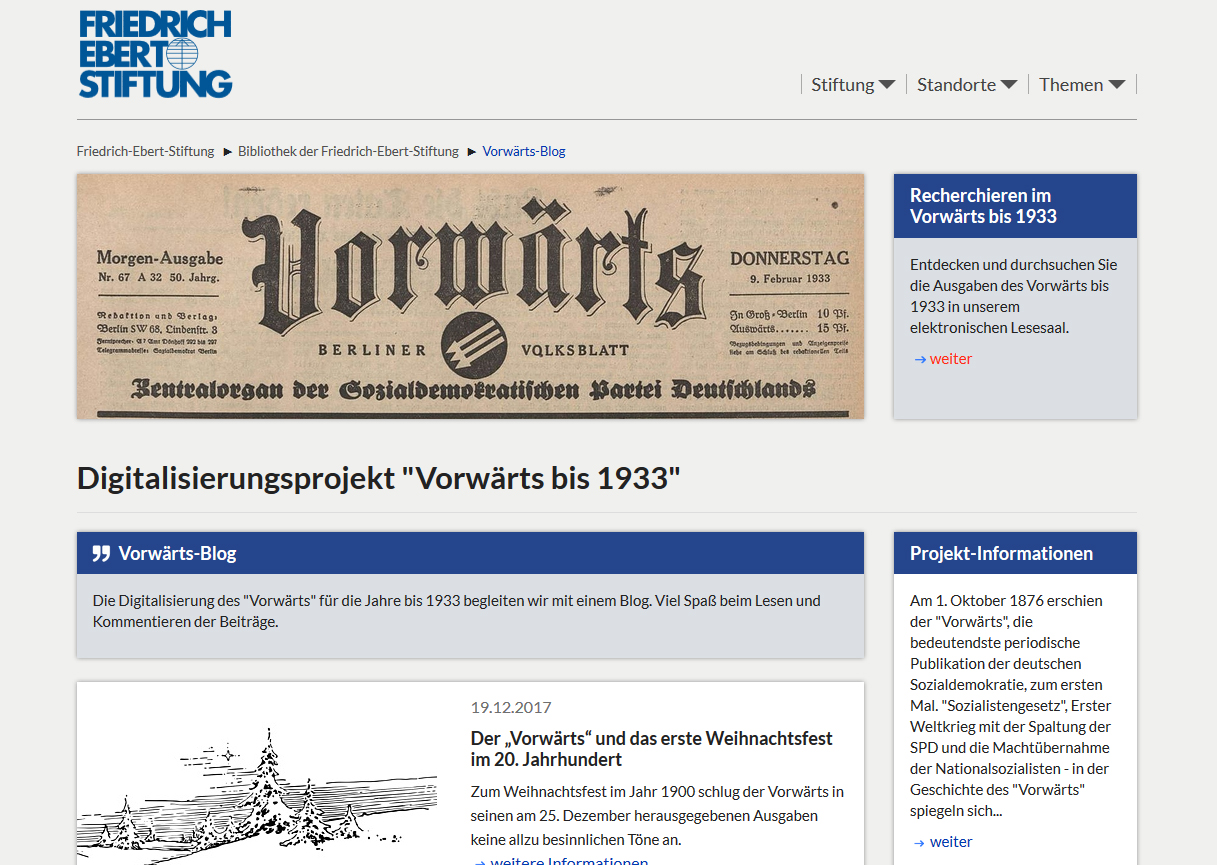 Screenshot der Homepage der Bibliothek der Friedrich Ebert Stiftung