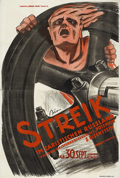 Österreichisches Uraufführungsplakat zum Film Streik (Statschka), Regie: Sergei Eisenstein, Plakatentwurf: Mihály Biró, 1925 